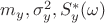 $ m_y ,  \sigma_y^2 , S_y^*{(\omega)} $