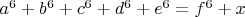 $a^6+b^6+c^6+d^6+e^6=f^6+x$