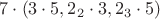 $7\cdot (3\cdot 5, 2_2\cdot 3, 2_3\cdot 5)$
