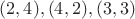 $(2,4),(4,2),(3,3)$