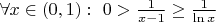 $ \forall x \in (0, 1): \ 0 > \frac{1}{x-1} \geq \frac{1}{\ln x}$