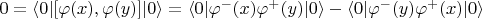 $0 = \langle 0| [\varphi(x), \varphi (y)] |0 \rangle =  \langle 0| \varphi^- (x) \varphi^+ (y) |0 \rangle - \langle 0| \varphi^- (y) \varphi^+ (x) |0 \rangle$