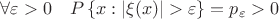$\forall \varepsilon>0 \quad P\left\lbrace{x:|\xi(x)|>\varepsilon \right\rbrace}=p_\varepsilon>0$