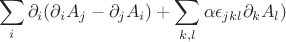 $$\sum_i \partial_i (\partial_i A_j - \partial_j A_i)+\sum_{k,l}\alpha \epsilon_{jkl}\partial_k A_l) $$