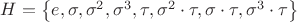 $H=\left\lbrace e , \sigma , \sigma^{2} , \sigma^{3} , \tau , \sigma^{2}\cdot\tau , \sigma\cdot\tau , \sigma^{3}\cdot\tau\right\rbrace$