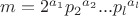 $m =2^{a_1}{p_2}^{a_2}...{p_l}^{a_l}$