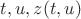 $t,u,z(t,u)$