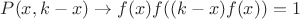 $P(x,k-x) \to f(x)f((k-x)f(x))=1$