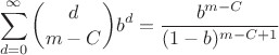 $$
\sum^{\infty}_{d=0}\binom{d}{m-C}b^d = \frac{b^{m-C}}{(1-b)^{m-C+1}}
$$