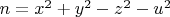 $n=x^2+y^2-z^2-u^2$