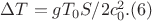 $\Delta T = gT_0S/2c_0^2.      (6)
$