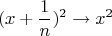 \[
(x + \frac{1}{n})^2  \to x^2 
\]