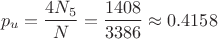 $$p_u=\frac{4N_5}{N}=\frac{1408}{3386}\approx 0.4158$$