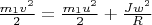 $\frac {m_1v^2}{2} = \frac {m_1u^2}{2} + \frac {Jw^2}{R}$