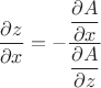 $\dfrac{\partial z}{\partial x}=-\dfrac{\dfrac{\partial A}{\partial x}}{\dfrac{\partial A}{\partial z}}$