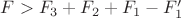 $F > F_3 + F_2 + F_1 - F_1'$