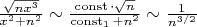 $\frac{\sqrt{nx^3}}{x^2+n^2} \sim \frac{\operatorname{const} \cdot \sqrt{n}}{\operatorname{const_1} + n^2} \sim \frac{1}{n^{3/2}}$