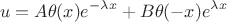 $$
u=A\theta(x)e^{-\lambda x} + B\theta(-x)e^{\lambda x}
$$