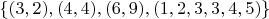 $\{(3,2),(4,4),(6,9),(1,2,3,3,4,5)\}$