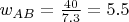 $w_{AB}=\frac{40}{7.3}=5.5$