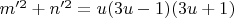 $m'^2+n'^2=u(3u-1)(3u+1)$