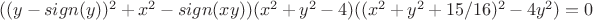 $((y-sign(y))^2+x^2-sign(xy))(x^2+y^2-4)((x^2+y^2+15/16)^2-4y^2)=0$