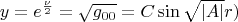 $$y=e^{\frac{\nu}{2}}=\sqrt{g_{00}}=C\sin{\sqrt{|A|}r)$$