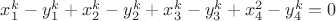 $x_1^k-y _1^k+x_2^k-y_2^k+x_3^k-y_3^k+x_4^2-y_4^k=0$