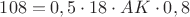 $108=0,5\cdot 18\cdot AK\cdot 0,8$ $108=0,5\cdot 18\cdot AK\cdot 0,8$