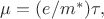 $\mu=(e/m^*)\tau,$