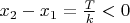 $x_2-x_1=\frac{T}{k}<0$