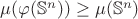 $\mu(\varphi(\mathbb{S}^n))\ge\mu(\mathbb{S}^n)$