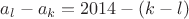 $a_l-a_k=2014-(k-l)$