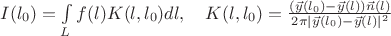 $I(l_0)=\int\limits_L f(l) K(l,l_0)dl, \quad K(l,l_0)=\frac{(\vec{y}(l_0)-\vec{y}(l))\vec{n}(l)}{2\pi|\vec{y}(l_0)-\vec{y}(l)|^2}$