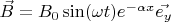 $\vec{B} = B_0 \sin(\omega t) e^{-\alpha x} \vec{e_y}$
