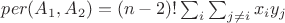 $per(A_1,A_2)=(n-2)!\sum_i\sum_{j\not =i} x_iy_j$