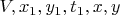 $V, x_1, y_1, t_1, x, y$