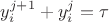 $y^{j+1}_i+y^{j}_i=\tau$