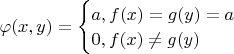 $\varphi(x,y) = \begin{cases}a, f(x)=g(y)=a\\0, f(x)\neq g(y)\end{cases}$