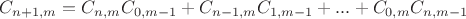 $$C_{n+1,m}=C_{n,m}C_{0,m-1}+C_{n-1,m}C_{1,m-1}+...+C_{0,m}C_{n,m-1}$$