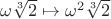 $\omega\sqrt[3]{2}\mapsto \omega^2\sqrt[3]{2}$
