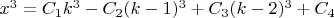 $x^3=C_1k^3-C_2(k-1)^3+C_3(k-2)^3+C_4$