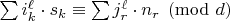 $\sum i_k^{\ell}\cdot s_k \equiv \sum j_r^{\ell}\cdot n_r\pmod{d}$