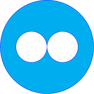 \begin{tikzpicture}
\filldraw[blue, fill=cyan] (0.0) circle (3);
\filldraw[blue, fill=white] (1,0) circle (1);
\filldraw[blue, fill=white] (-1,0) circle (1);
\end{tikzpicture}