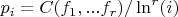 $p_i=C(f_1,...f_{r})/\ln^r(i)$