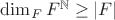 $\dim_FF^{\mathbb N}\ge|F|$