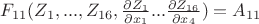 $F_{11} (Z_1, ..., Z_{16}, \frac{\partial Z_1}{\partial x_1} ... \frac{\partial Z_{16}}{\partial x_4})=A_{11}$