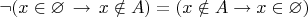 $\neg (x\in\varnothing\,\to\,x\notin A)=(x\notin A\to x\in\varnothing)$