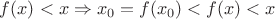 $f(x)<x \Rightarrow  x_0=f(x_0)<f(x)<x$