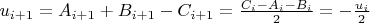 $u_{i+1}=A_{i+1}+B_{i+1}-C_{i+1}=\frac{C_i-A_i-B_i}{2}=-\frac{u_i}{2}$